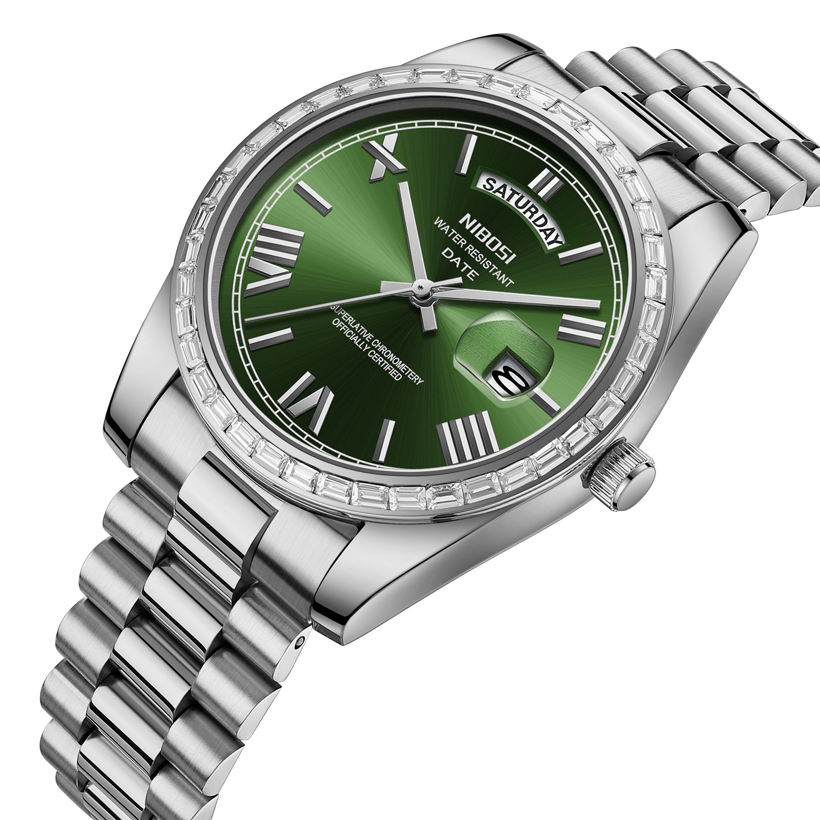 Nibosi Day-Date President Silver Green - 2