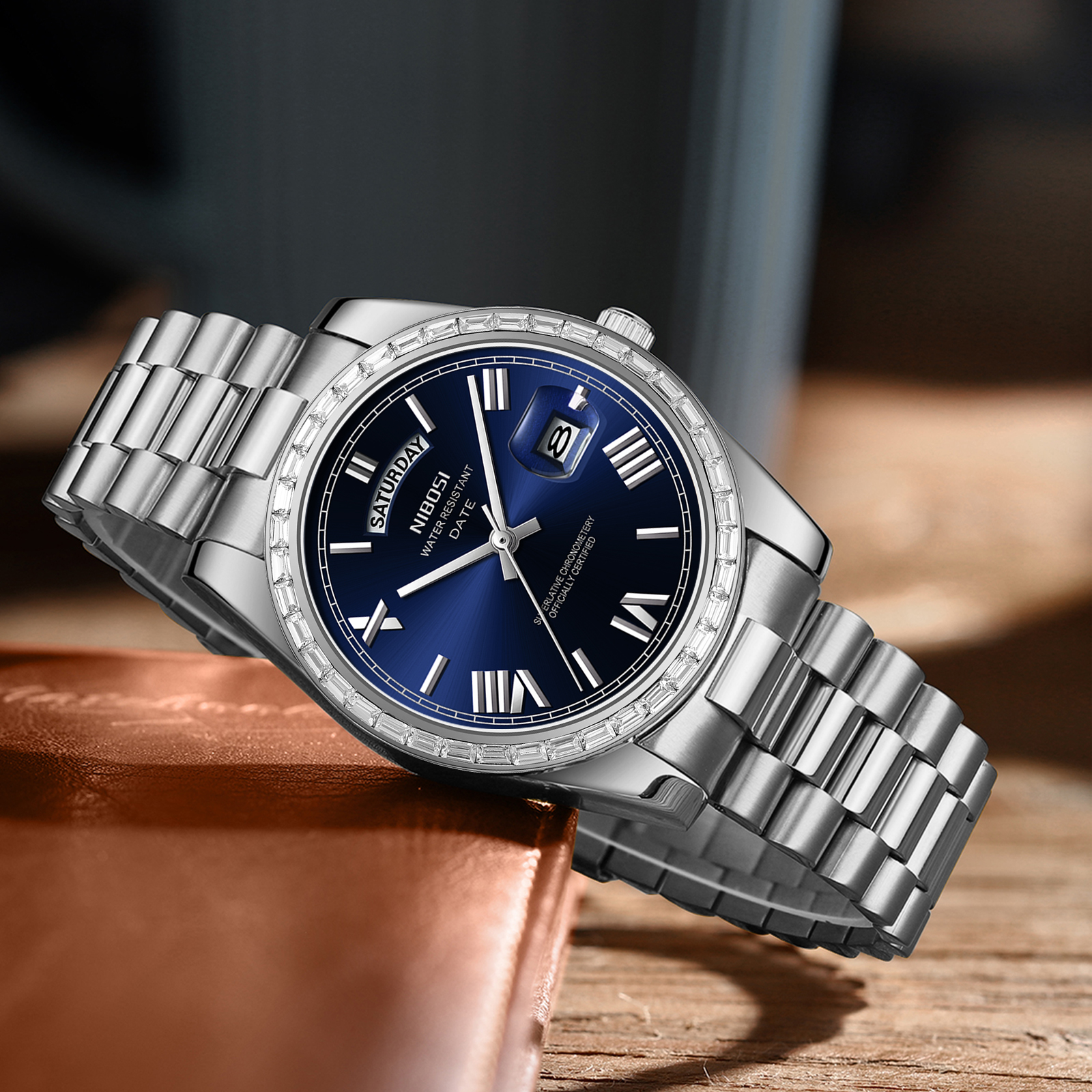 Nibosi Day-Date President Silver Blue - 5