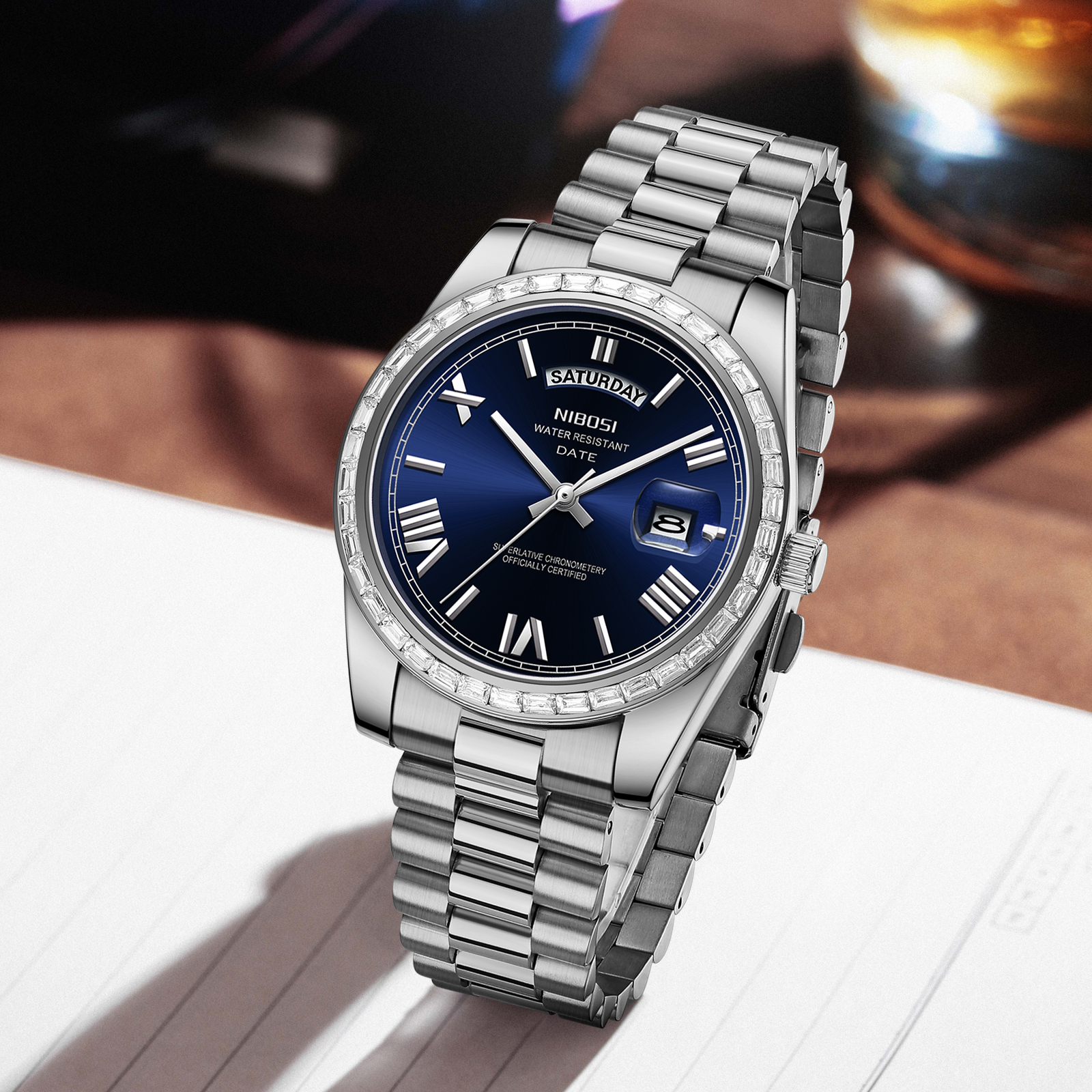Nibosi Day-Date President Silver Blue - 8