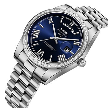 Nibosi Day-Date President Silver Blue