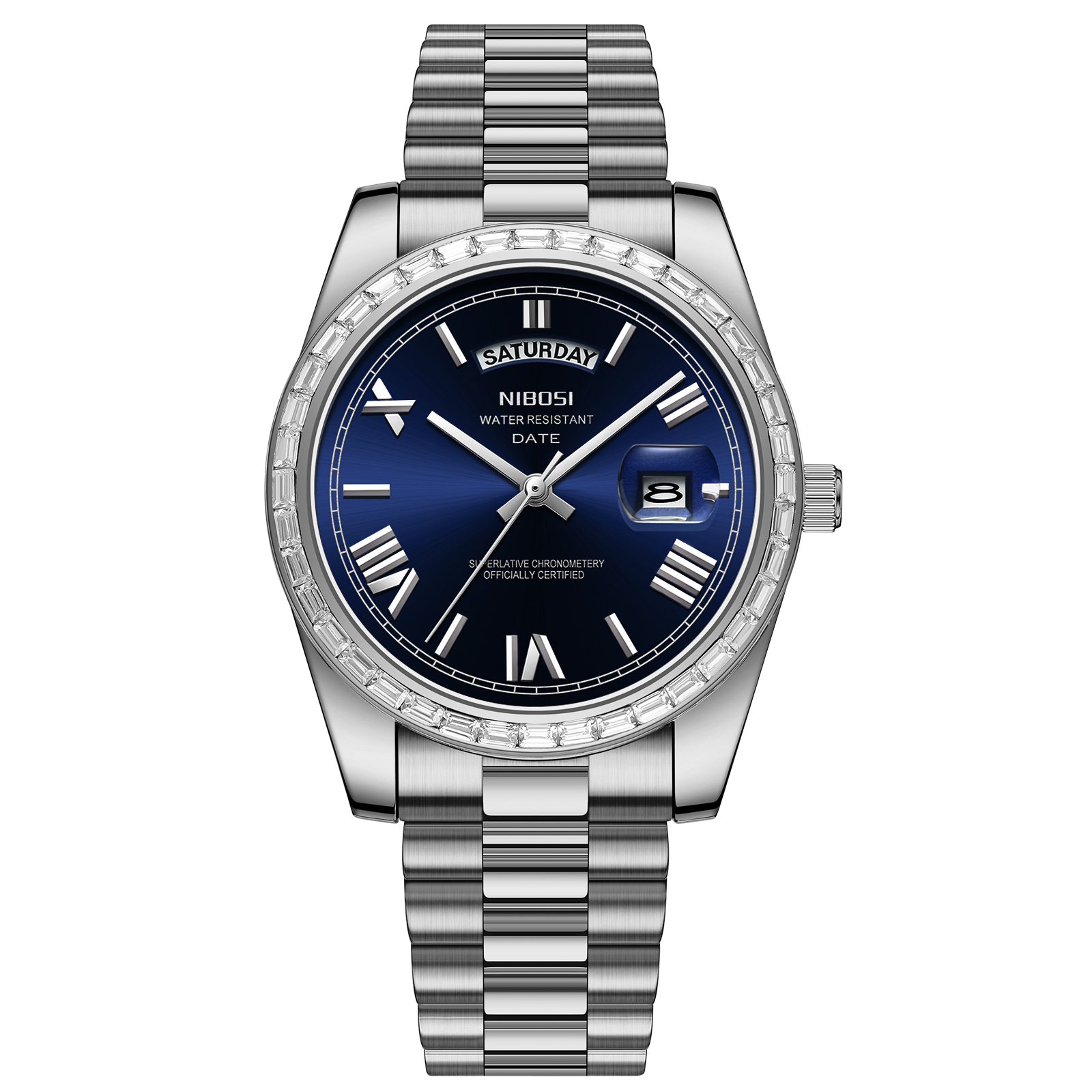 Nibosi Day-Date President Silver Blue | Herrklockor | Klocktema