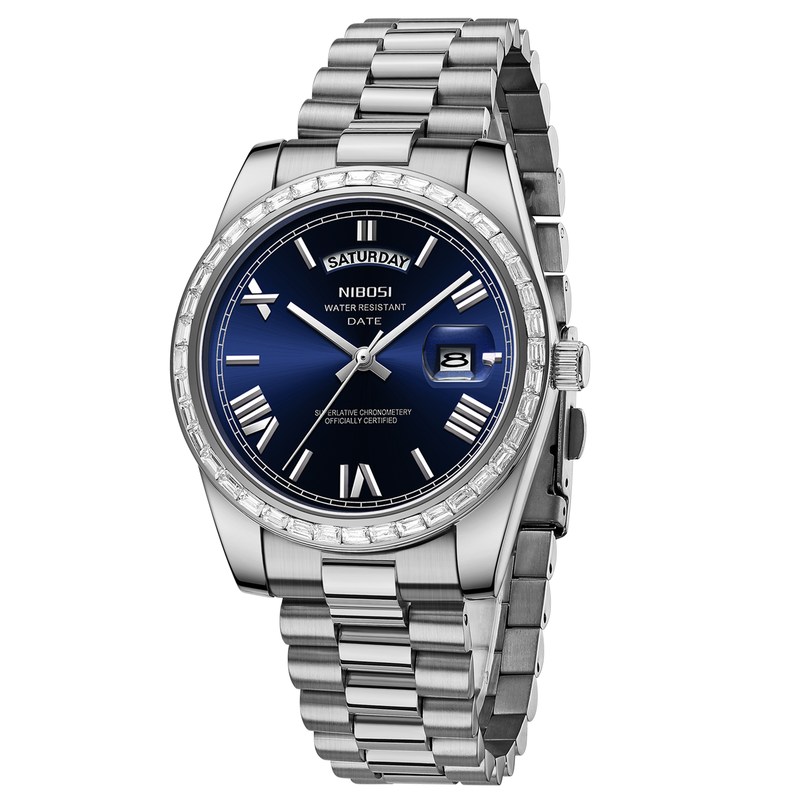 Nibosi Day-Date President Silver Blue - 3