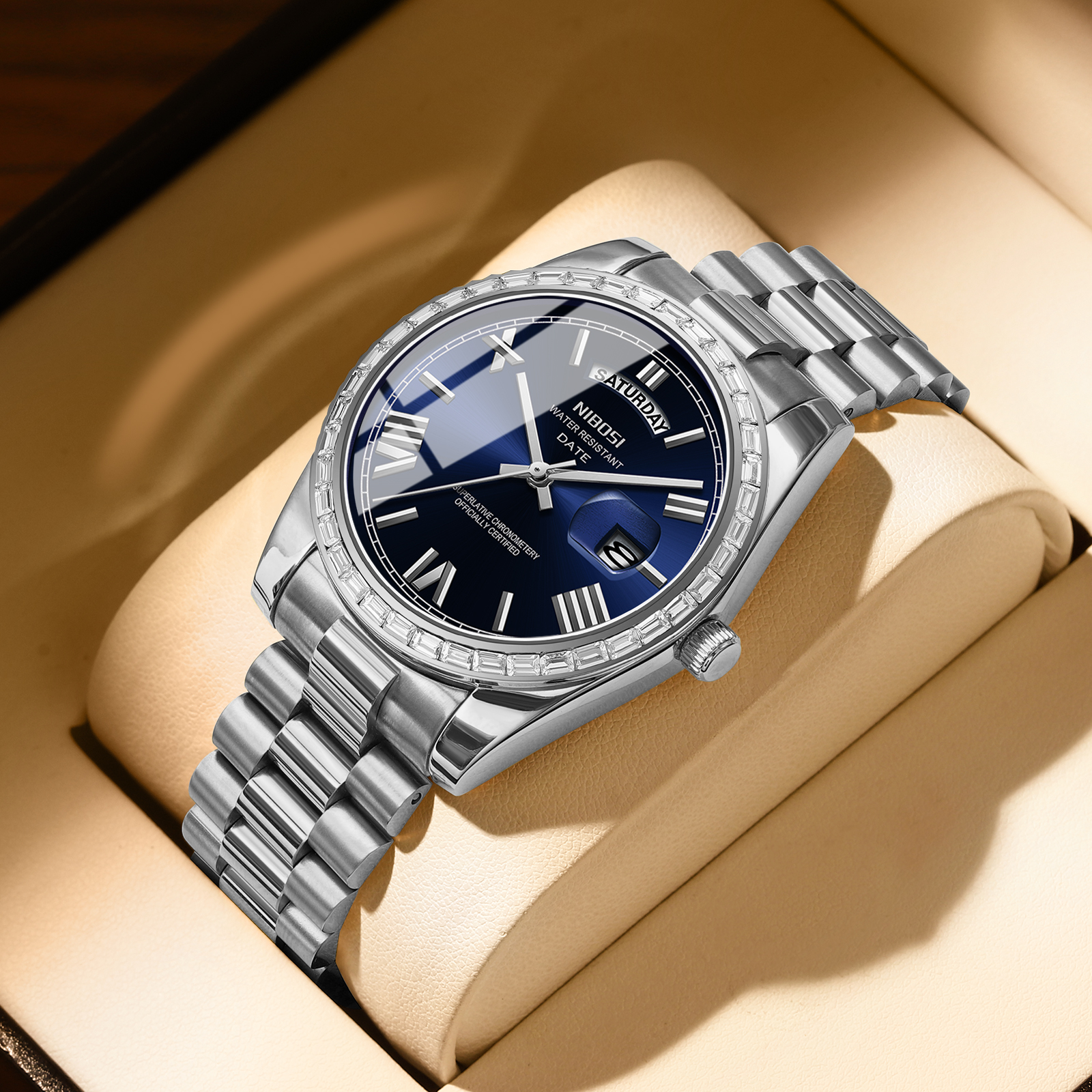 Nibosi Day-Date President Silver Blue - 4