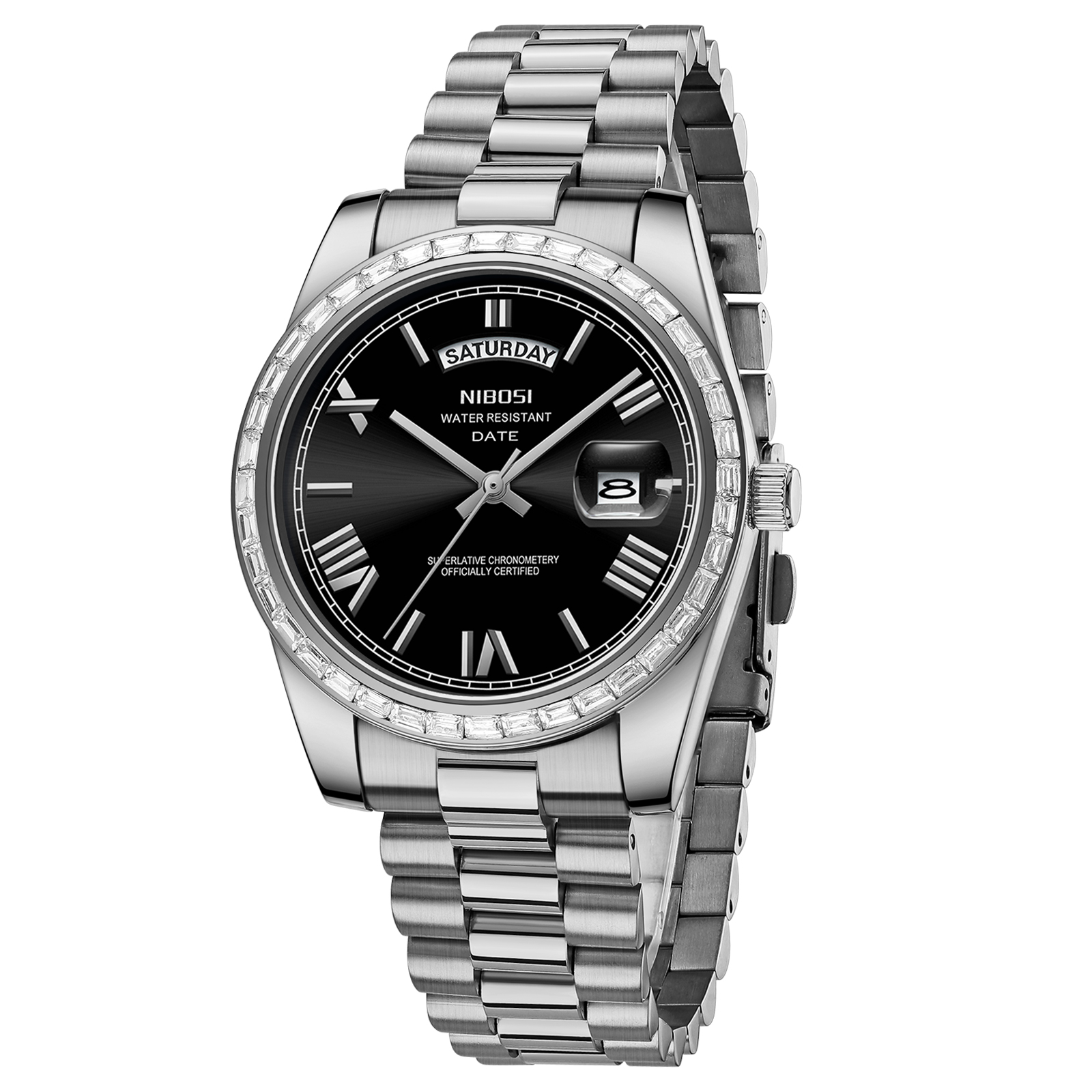 Nibosi Day-Date President Silver Black - 3