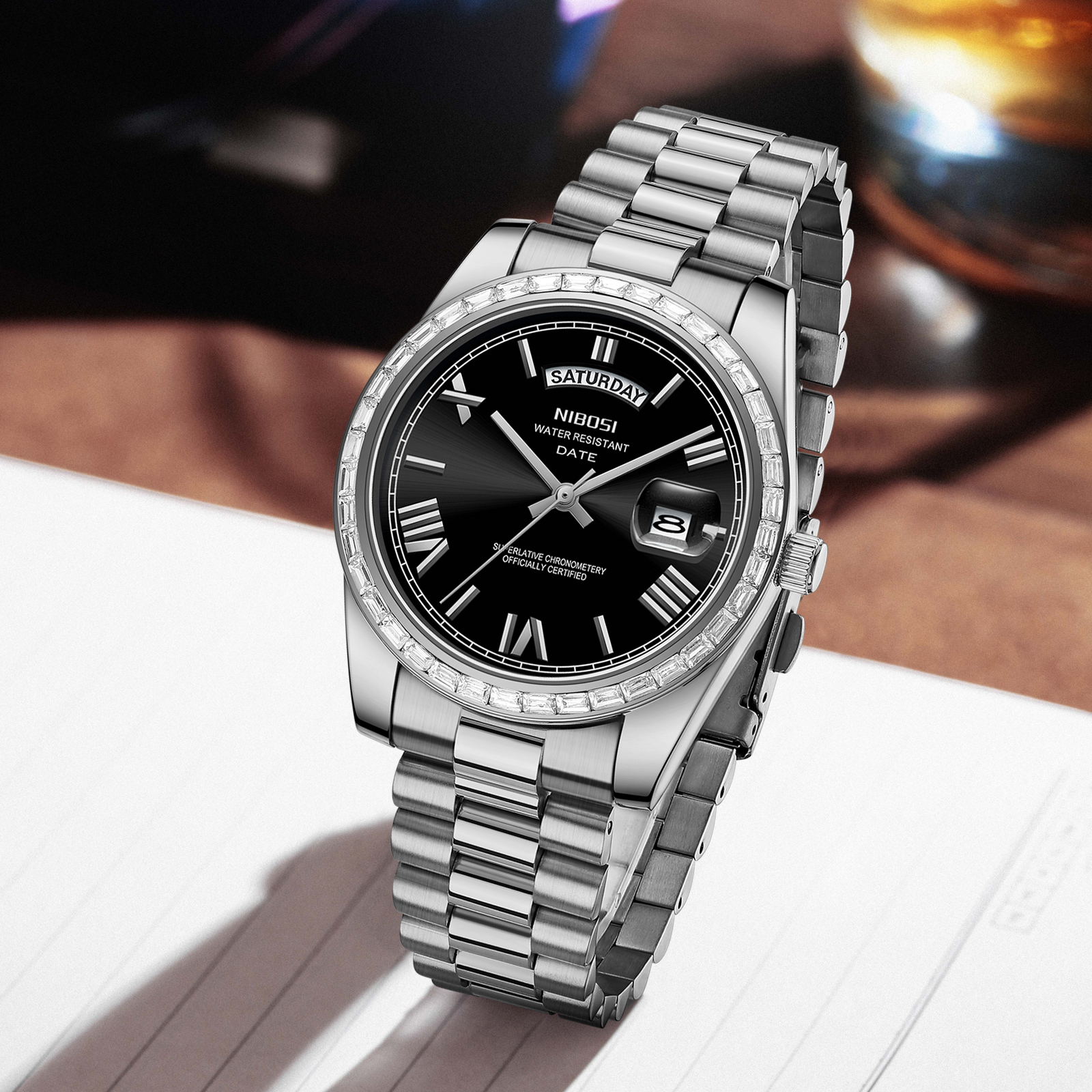 Nibosi Day-Date President Silver Black - 8