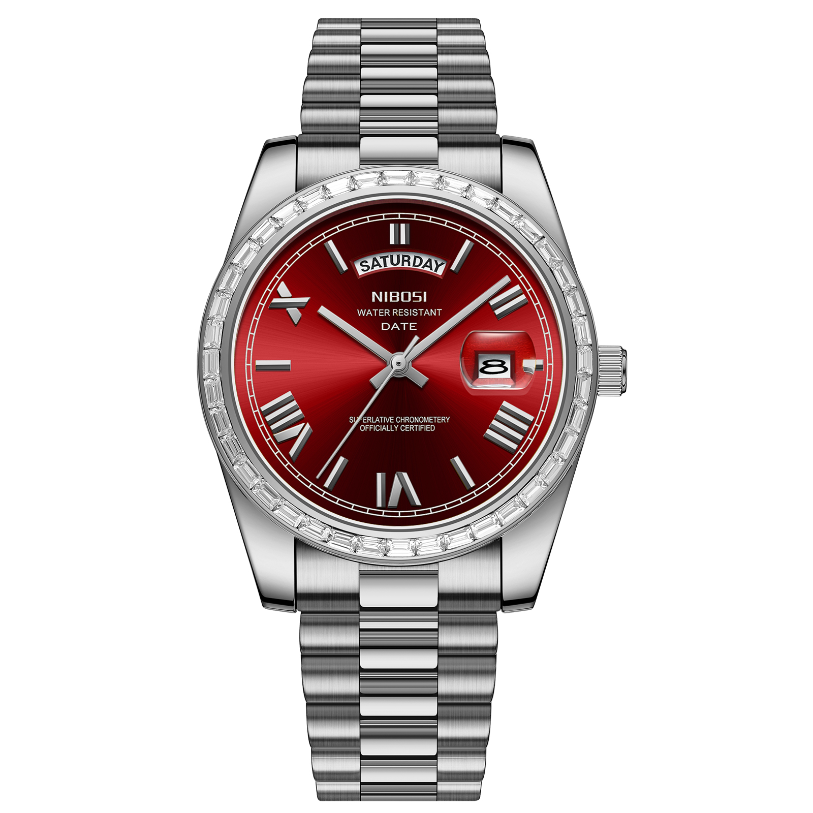 Nibosi Day-Date President Silver Red | Herrklockor | Klocktema