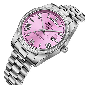 Nibosi Day-Date President Silver Pink