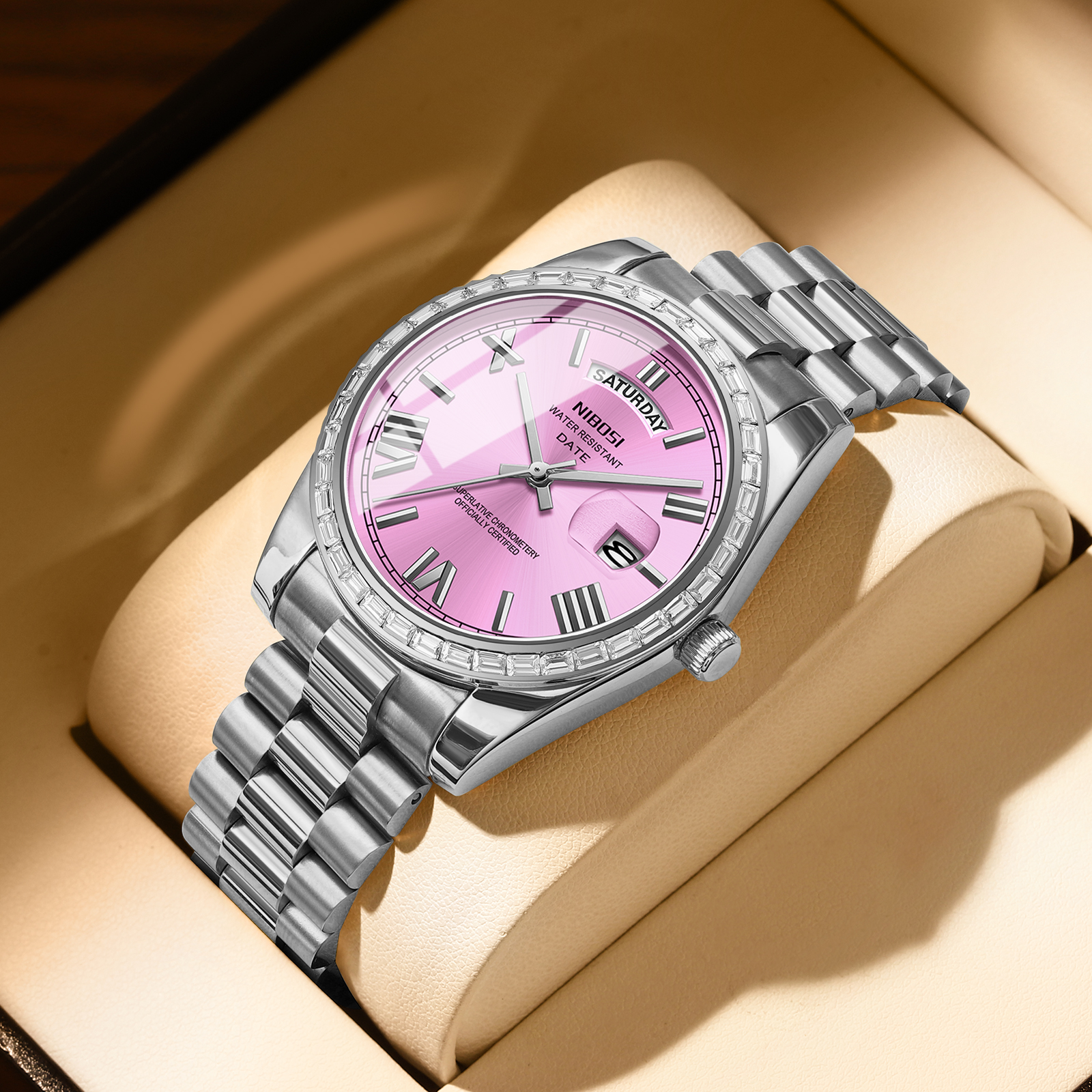 Nibosi Day-Date President Silver Pink - 4