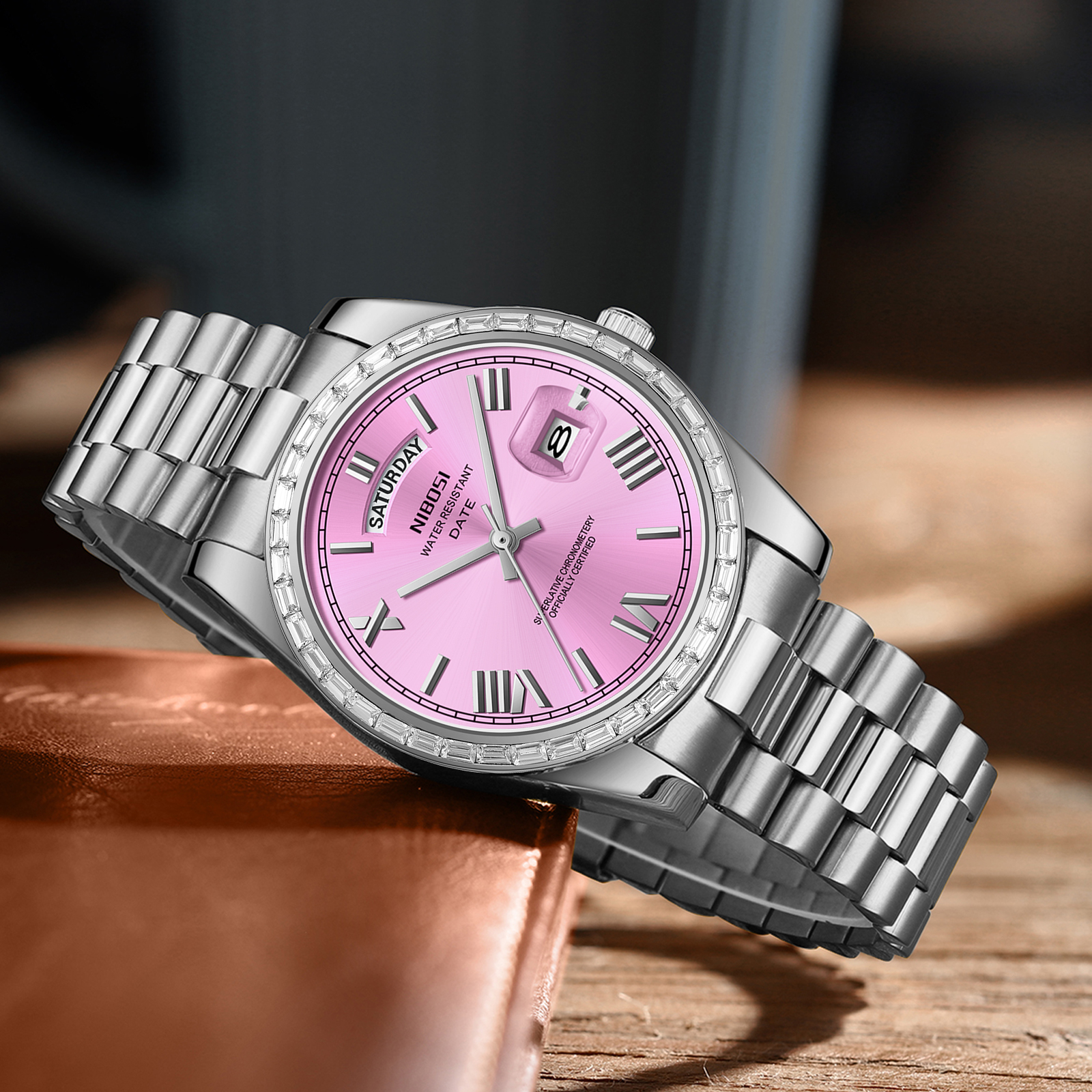 Nibosi Day-Date President Silver Pink - 5
