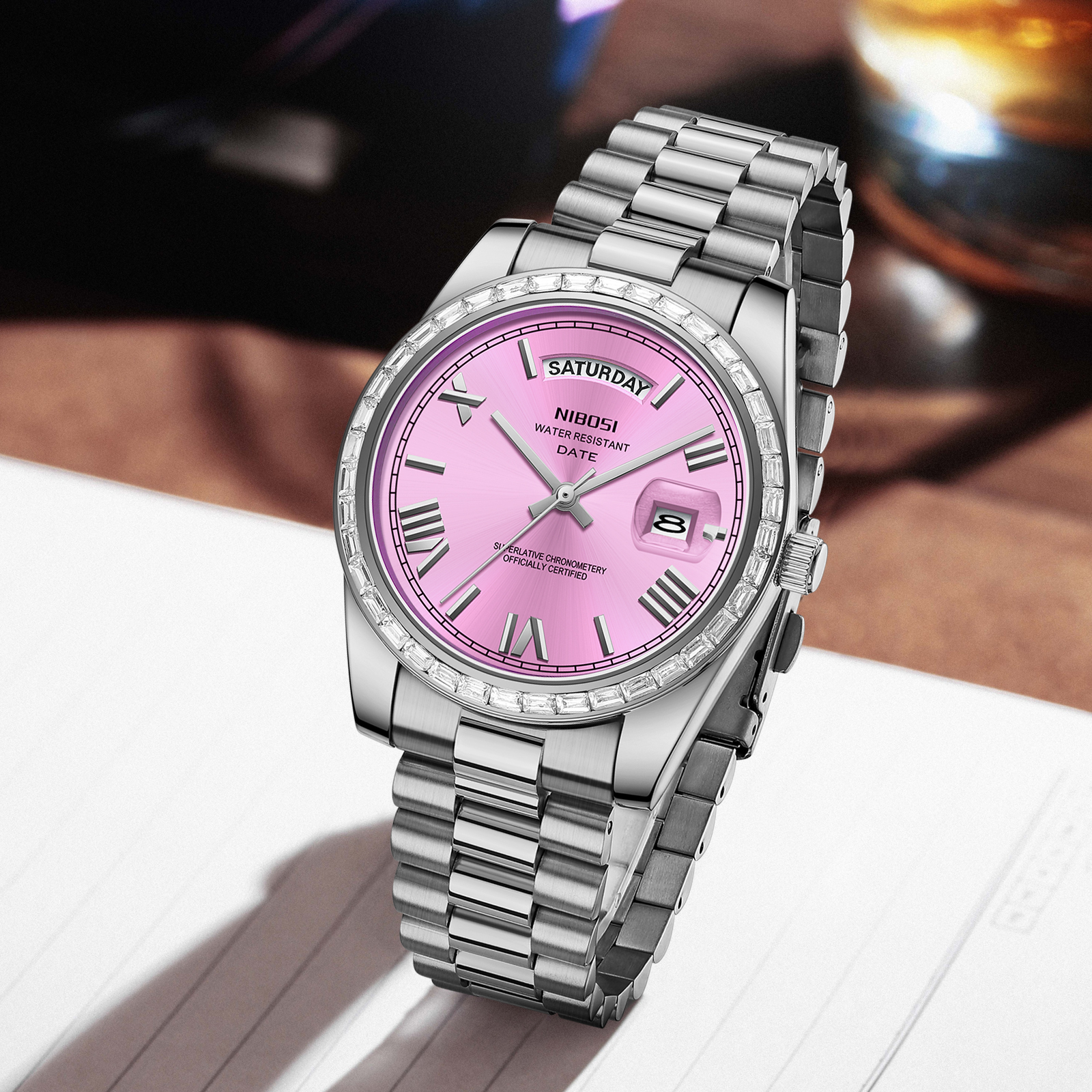 Nibosi Day-Date President Silver Pink - 8