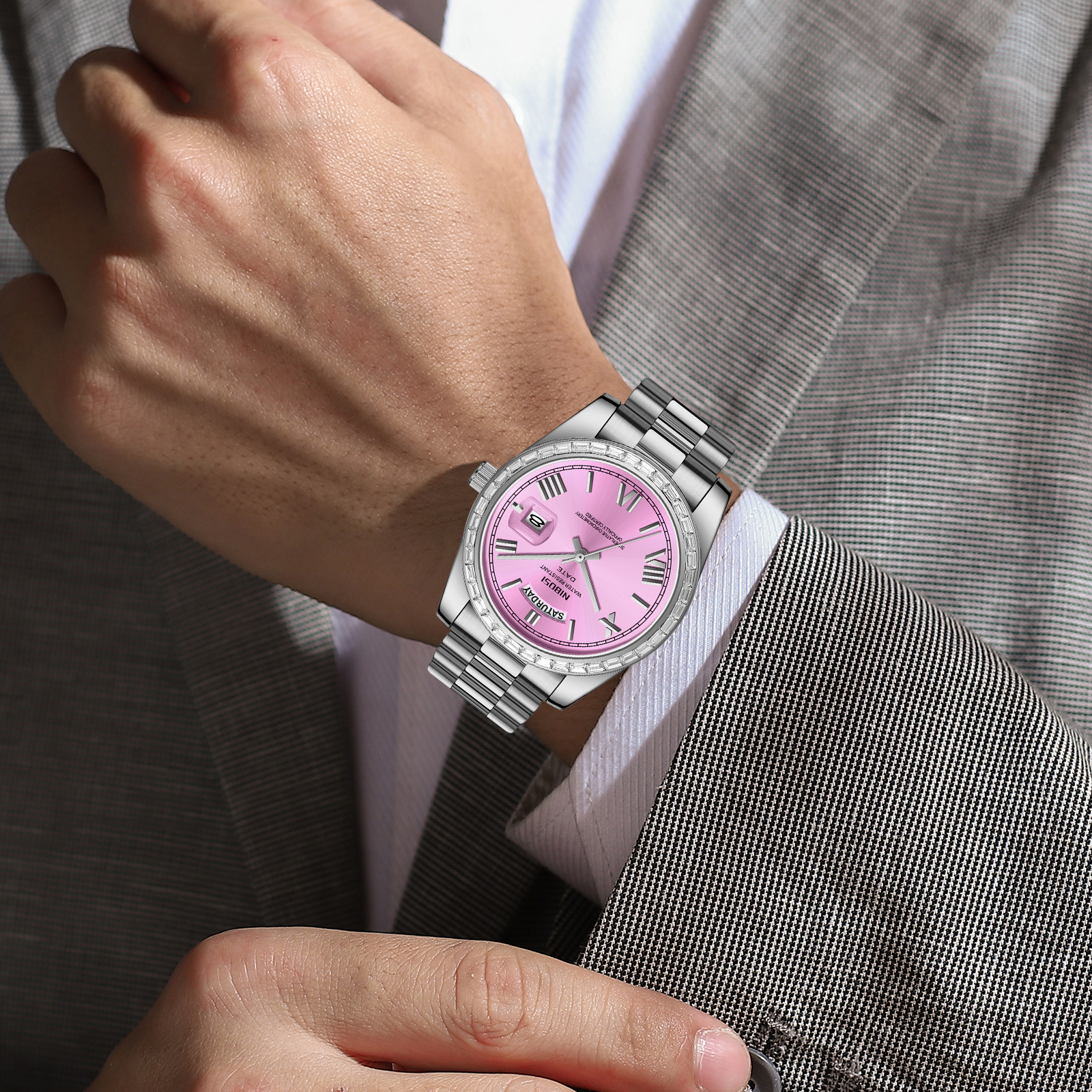 Nibosi Day-Date President Silver Pink - 7