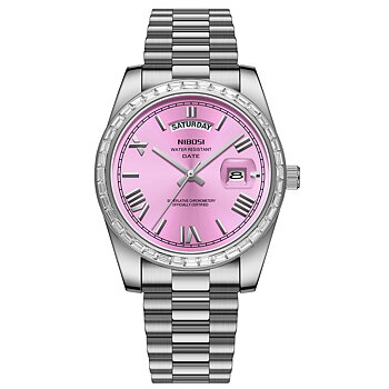 Nibosi Day-Date President Silver Pink