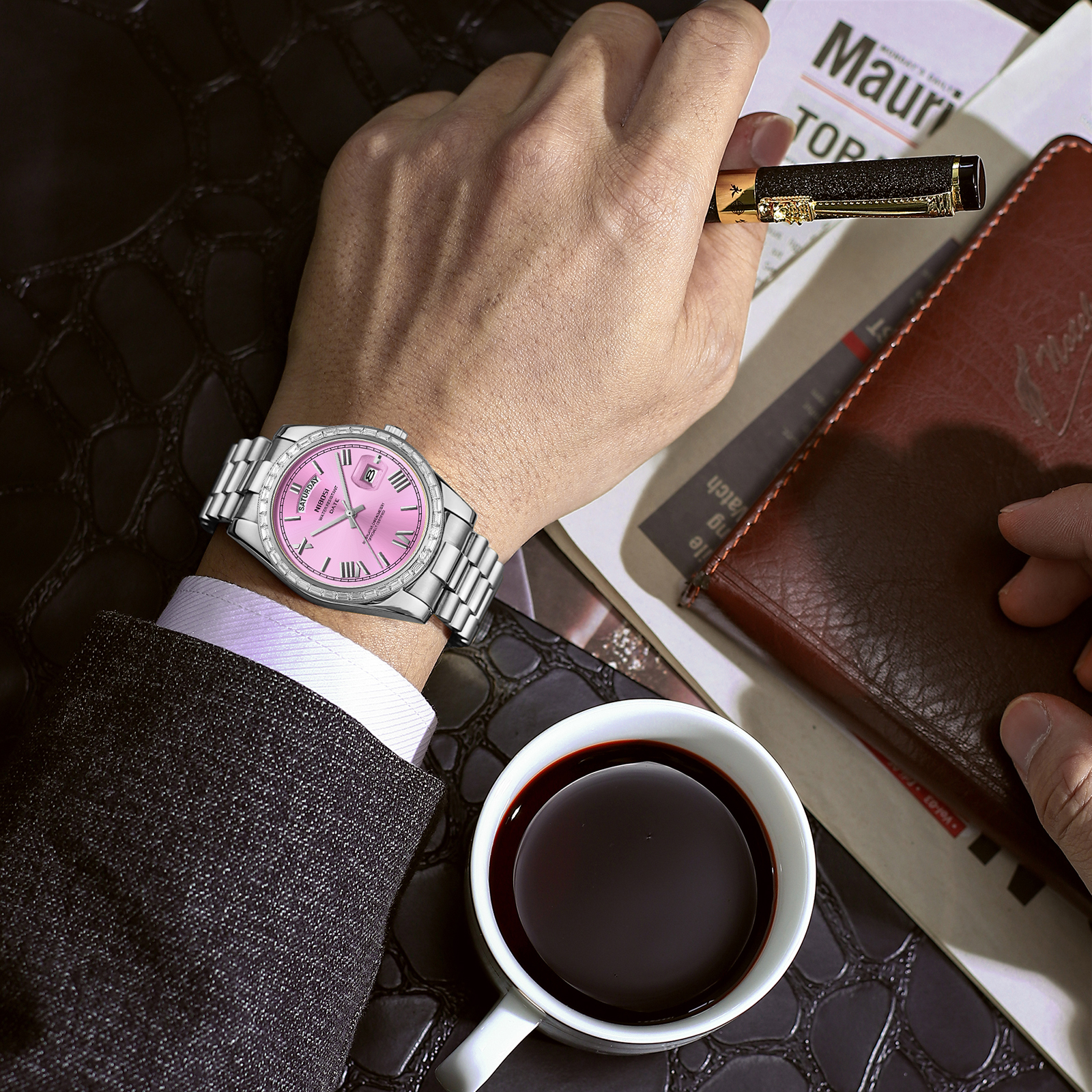 Nibosi Day-Date President Silver Pink - 6