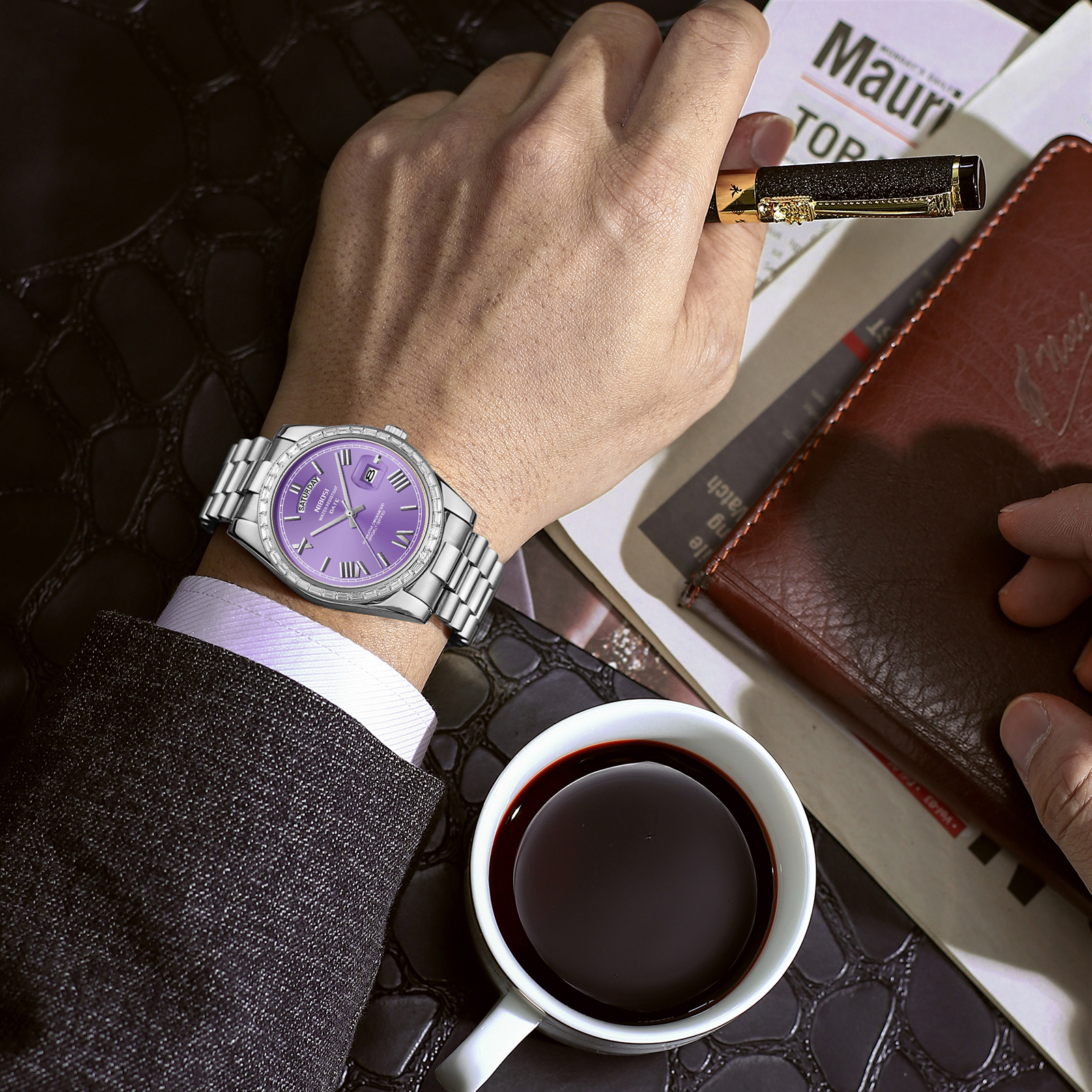 Nibosi Day-Date President Silver Purple - 6
