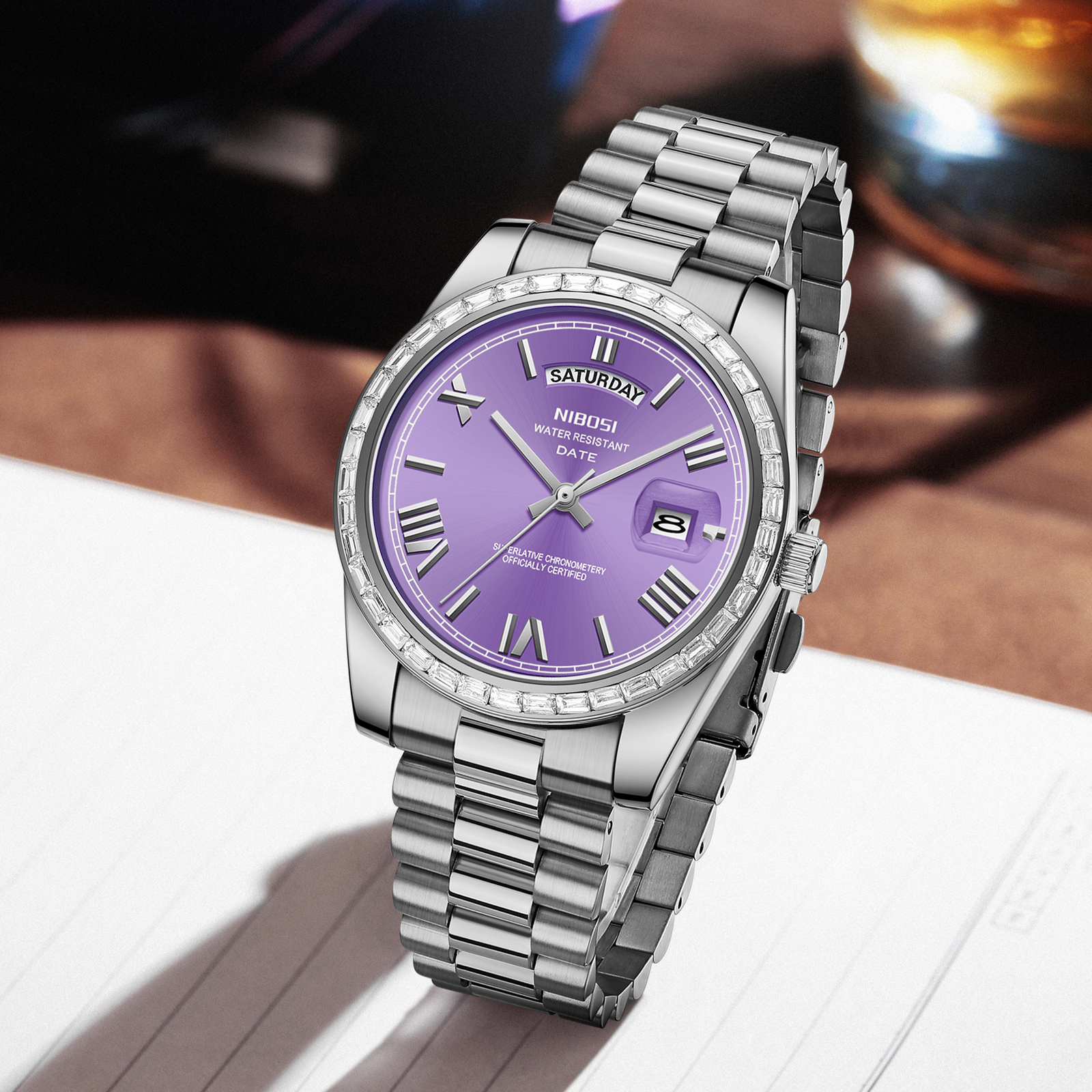 Nibosi Day-Date President Silver Purple - 8
