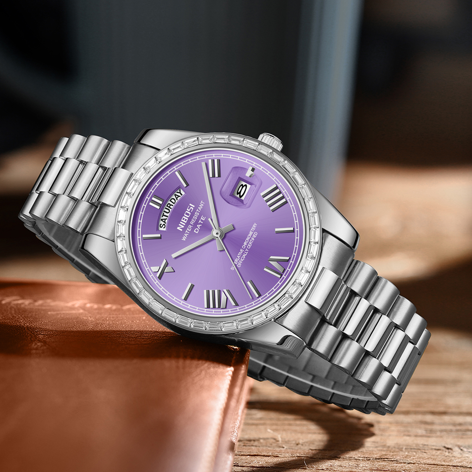 Nibosi Day-Date President Silver Purple - 5
