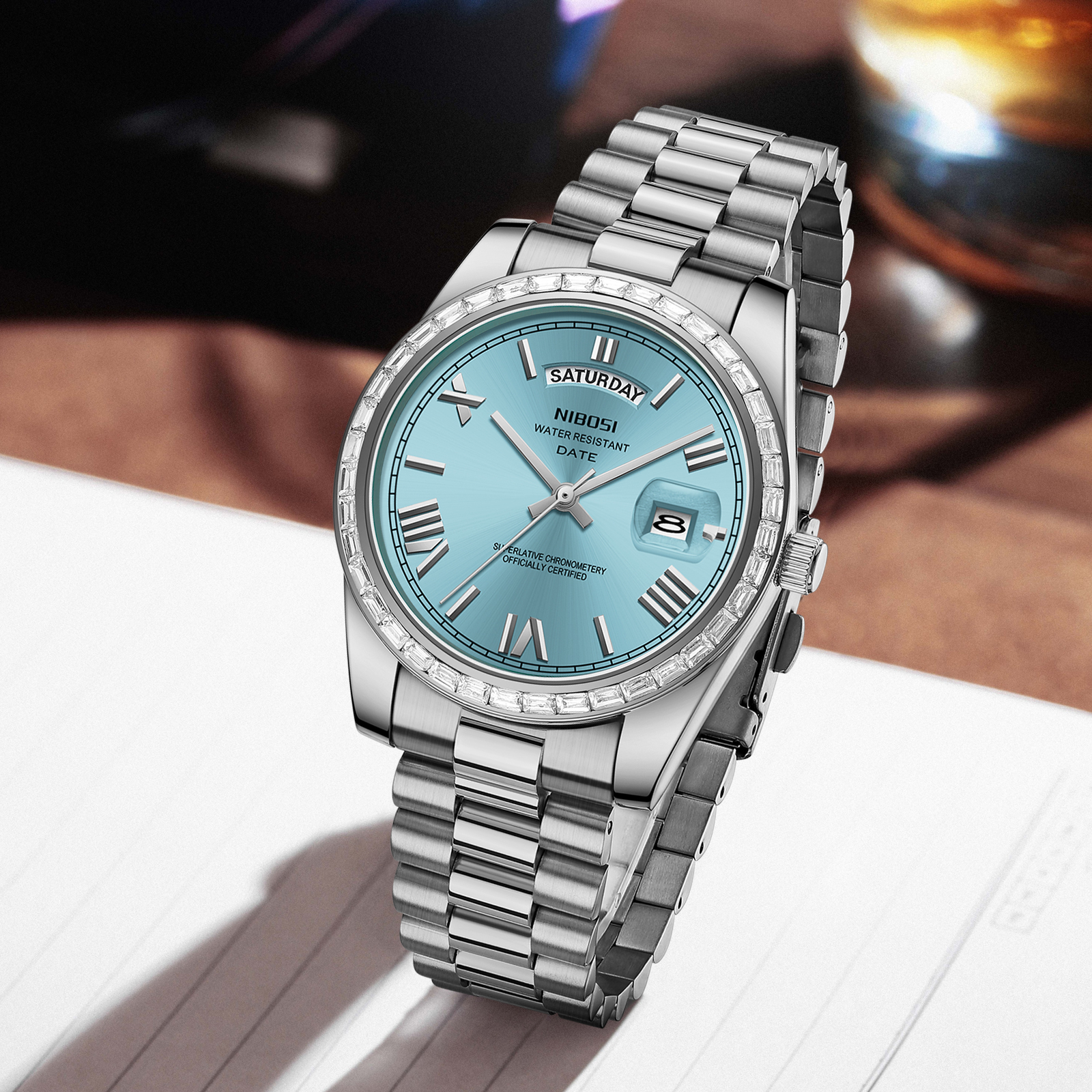 Nibosi Day-Date President Silver Sky Blue - 8