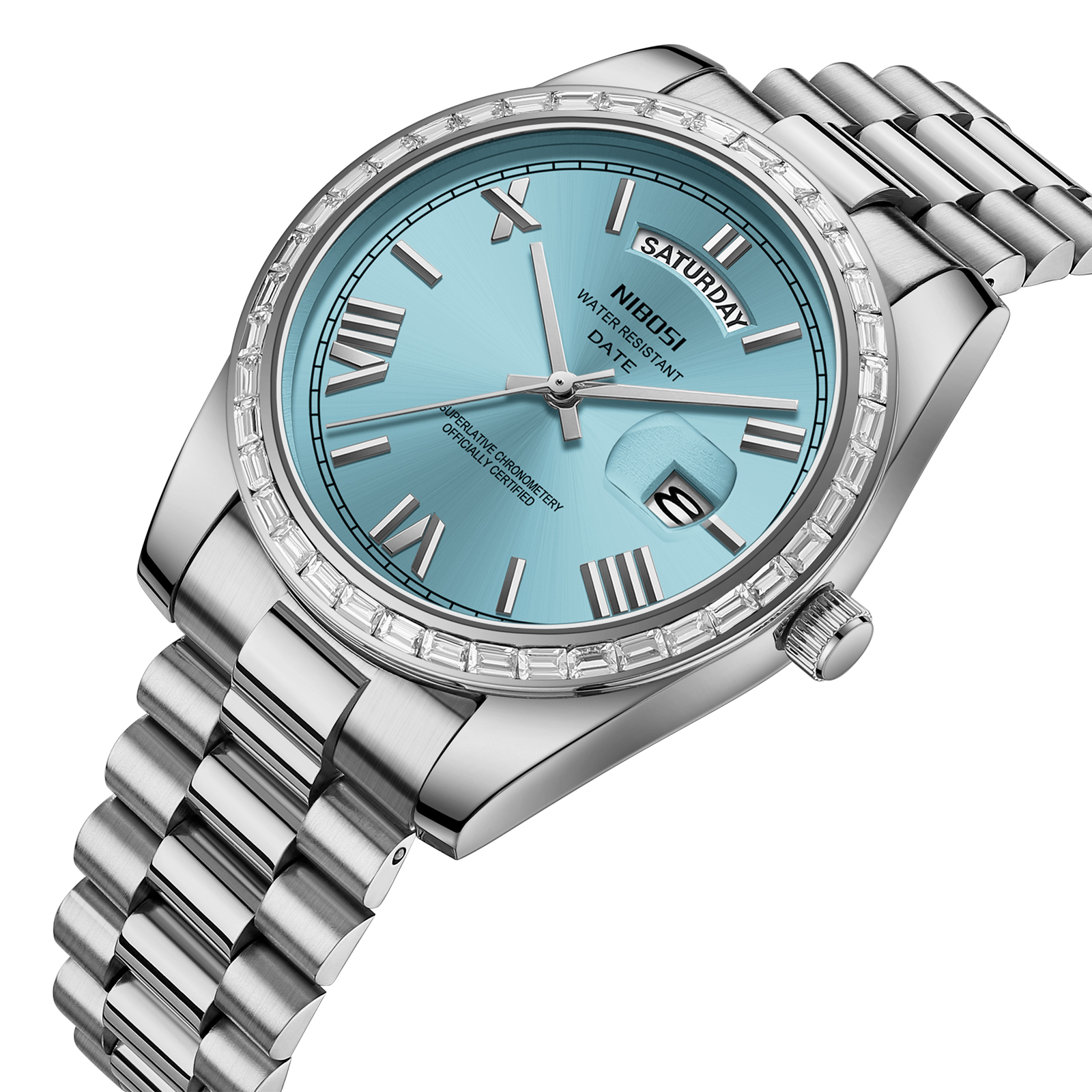 Nibosi Day-Date President Silver Sky Blue - 2