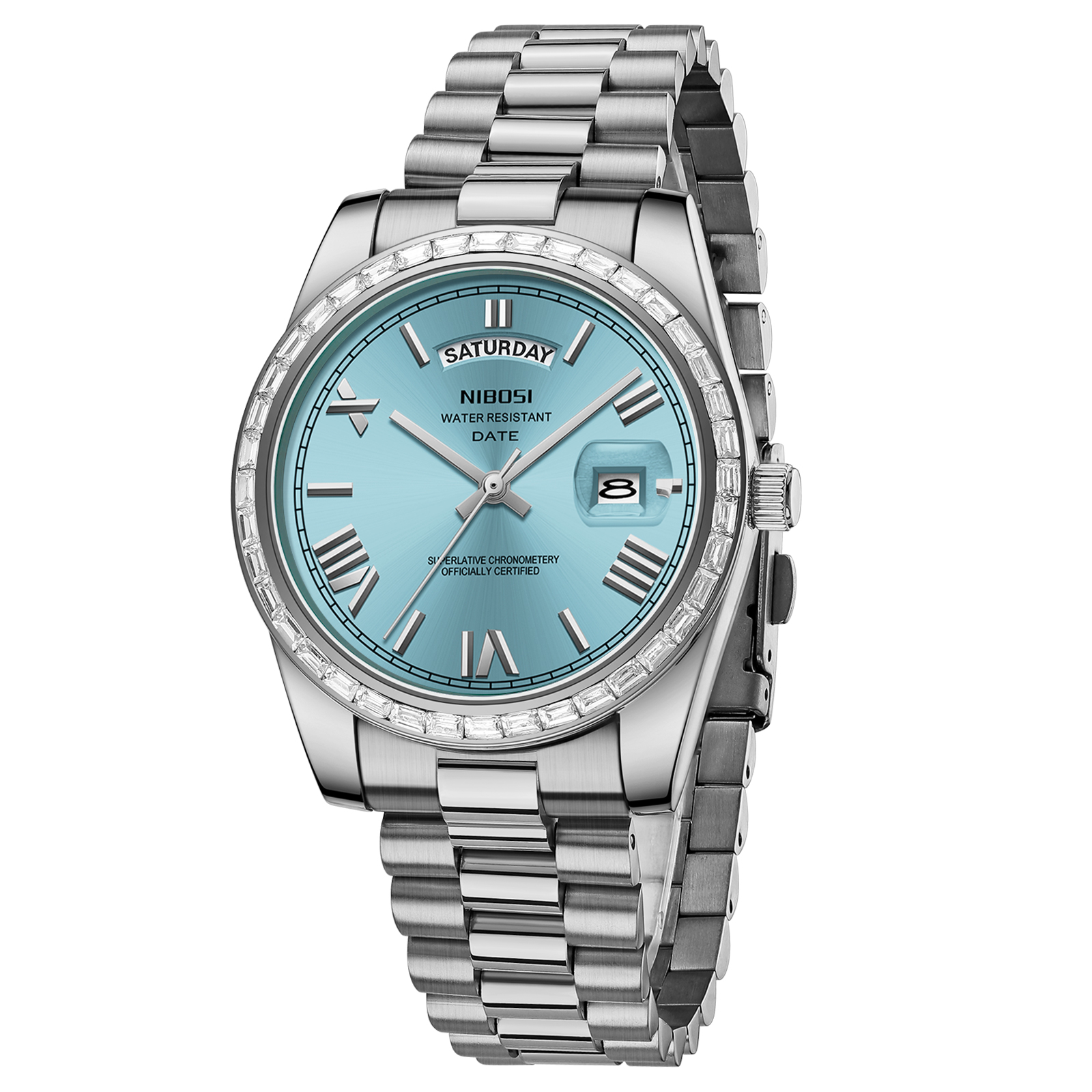Nibosi Day-Date President Silver Sky Blue - 3