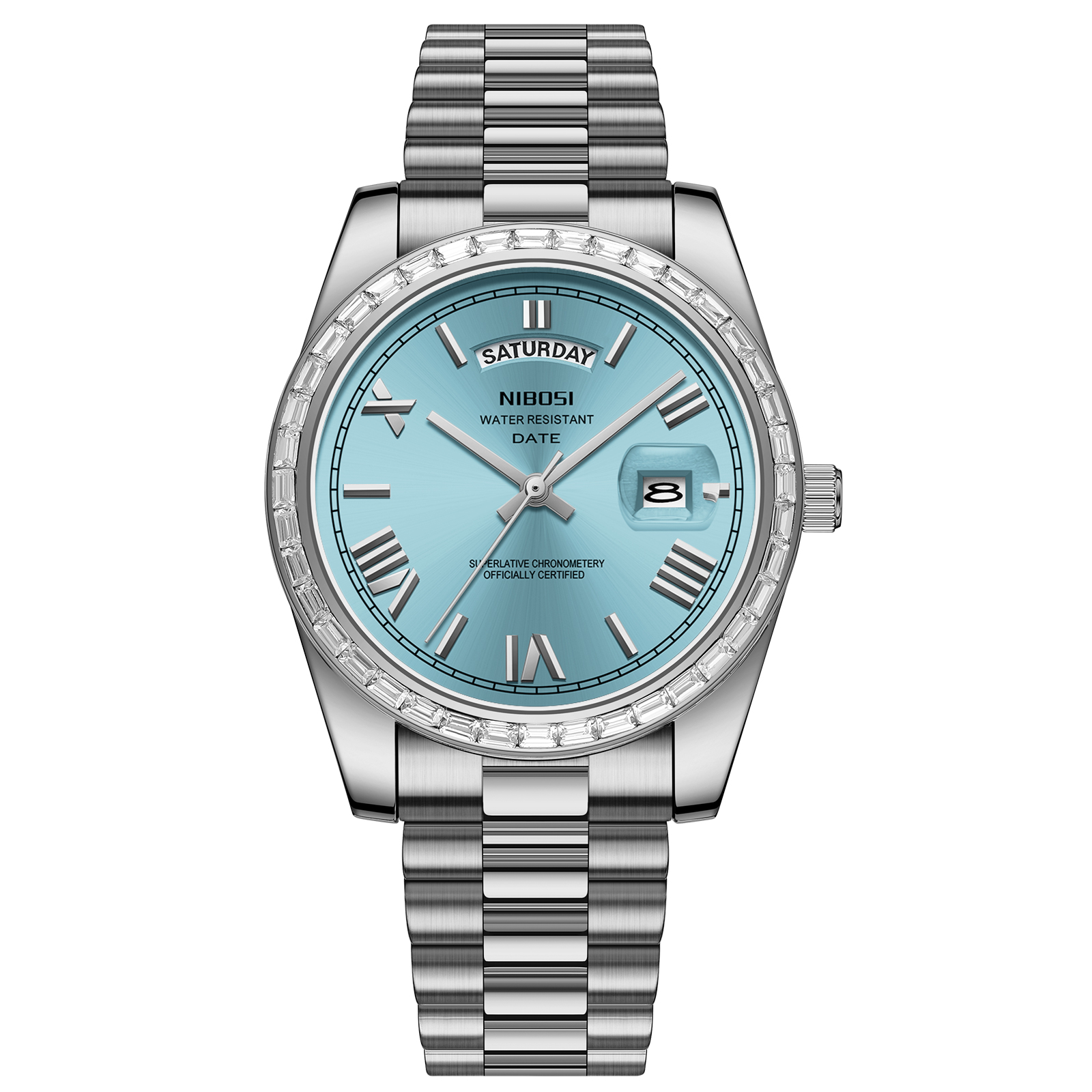 Nibosi Day-Date President Silver Sky Blue | Herrklockor | Klocktema