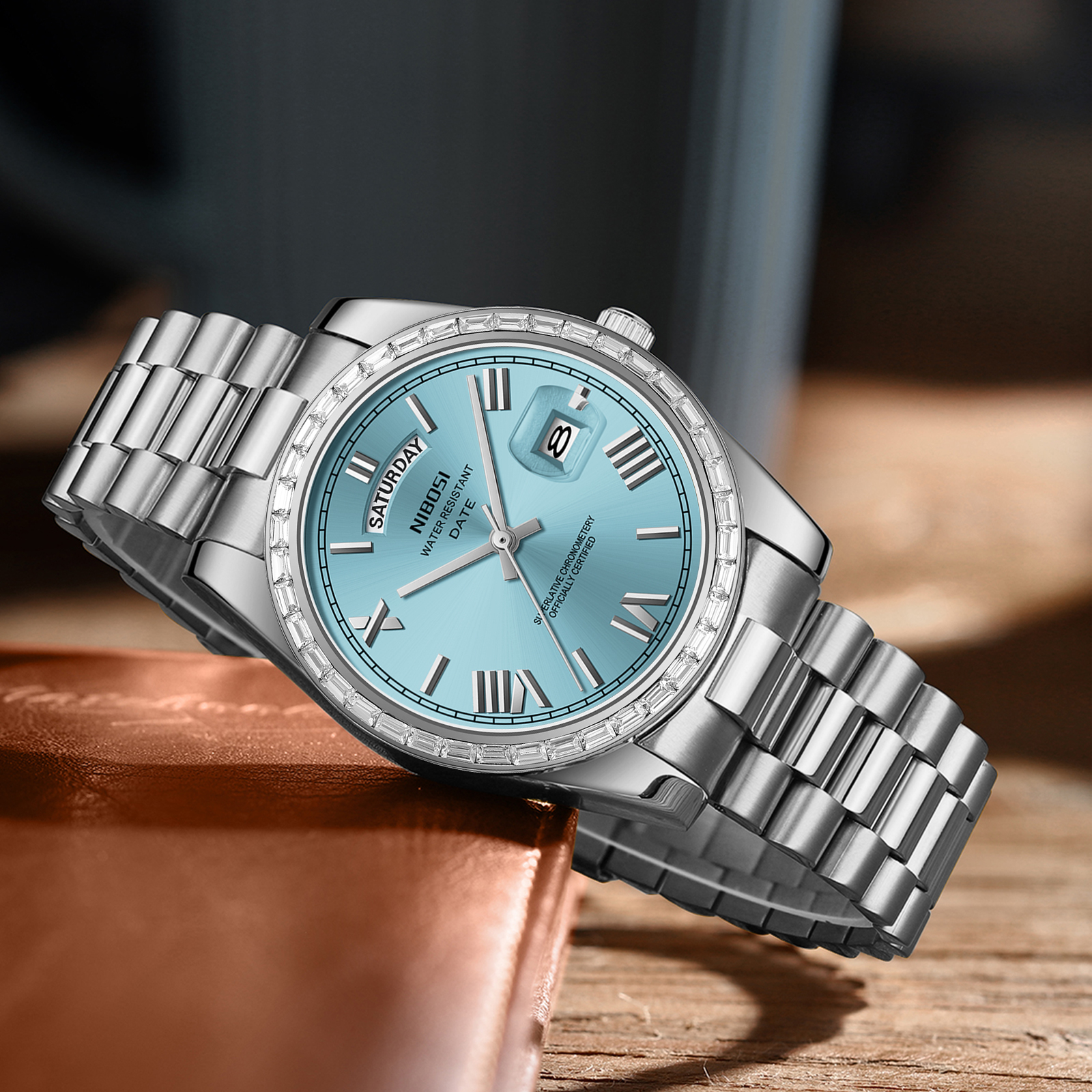 Nibosi Day-Date President Silver Sky Blue - 5