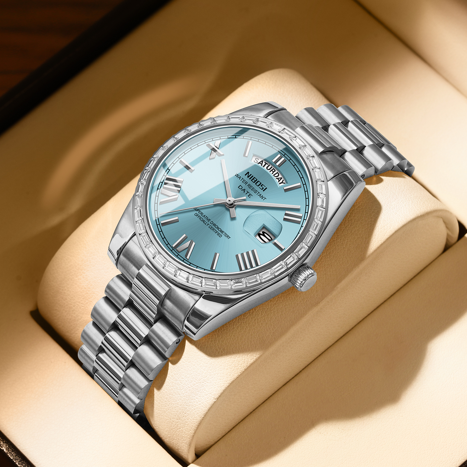Nibosi Day-Date President Silver Sky Blue - 4