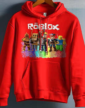 Roblox barn hoodie: "Rob Friends" - röd - storlek 5-6 år