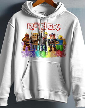 Roblox barn hoodie: "Rob Friends" - vit - storlek 9-11 år