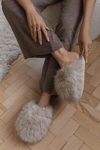 Qnuz - Fake Fur Slippers Taupe