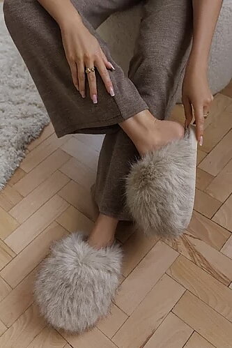 Qnuz - Fake Fur Slippers Taupe