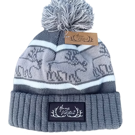 Wintermütze mit Bommel, dunkelgrau, Ren