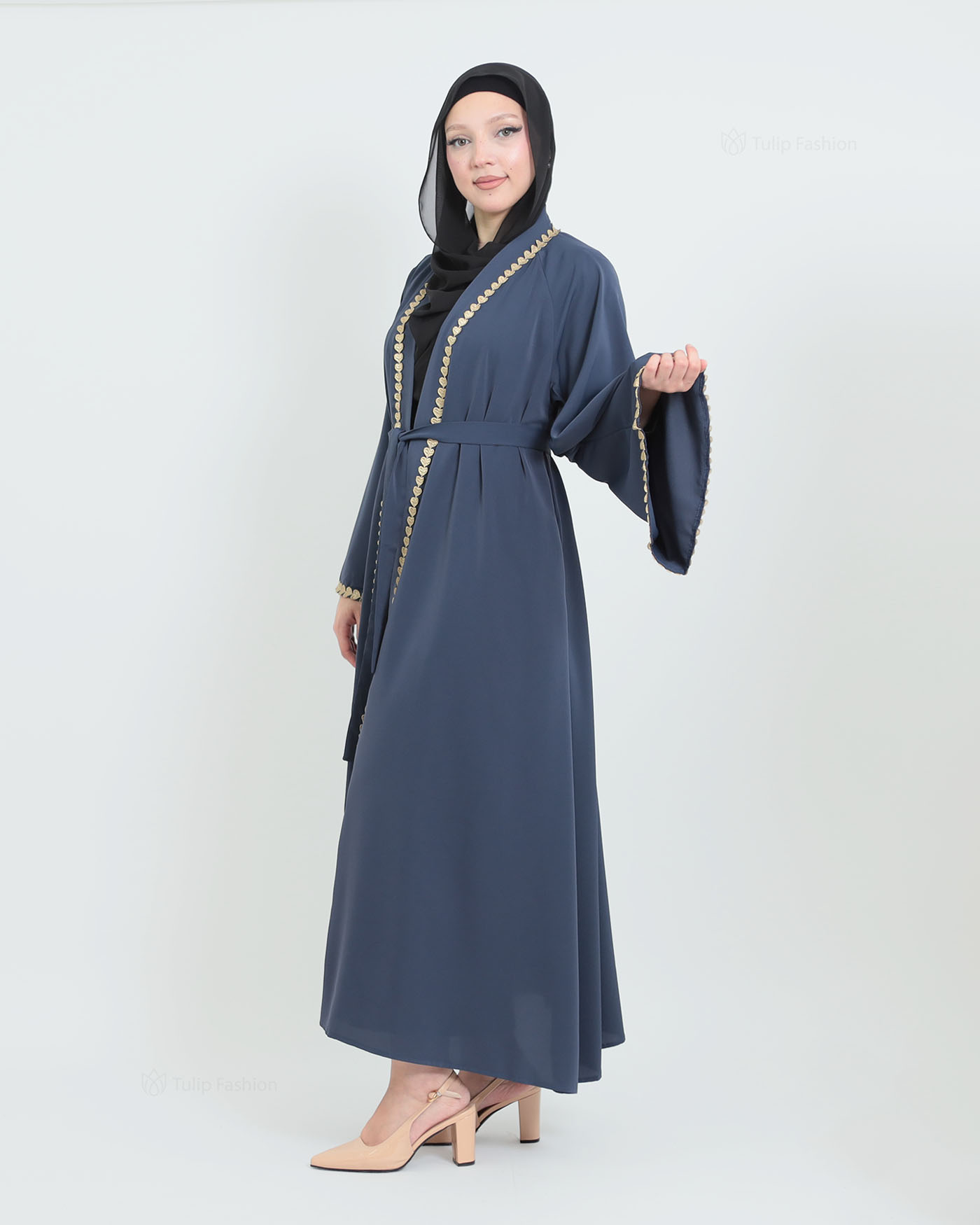 Kimono Open Abaya - Navy Blue - 4