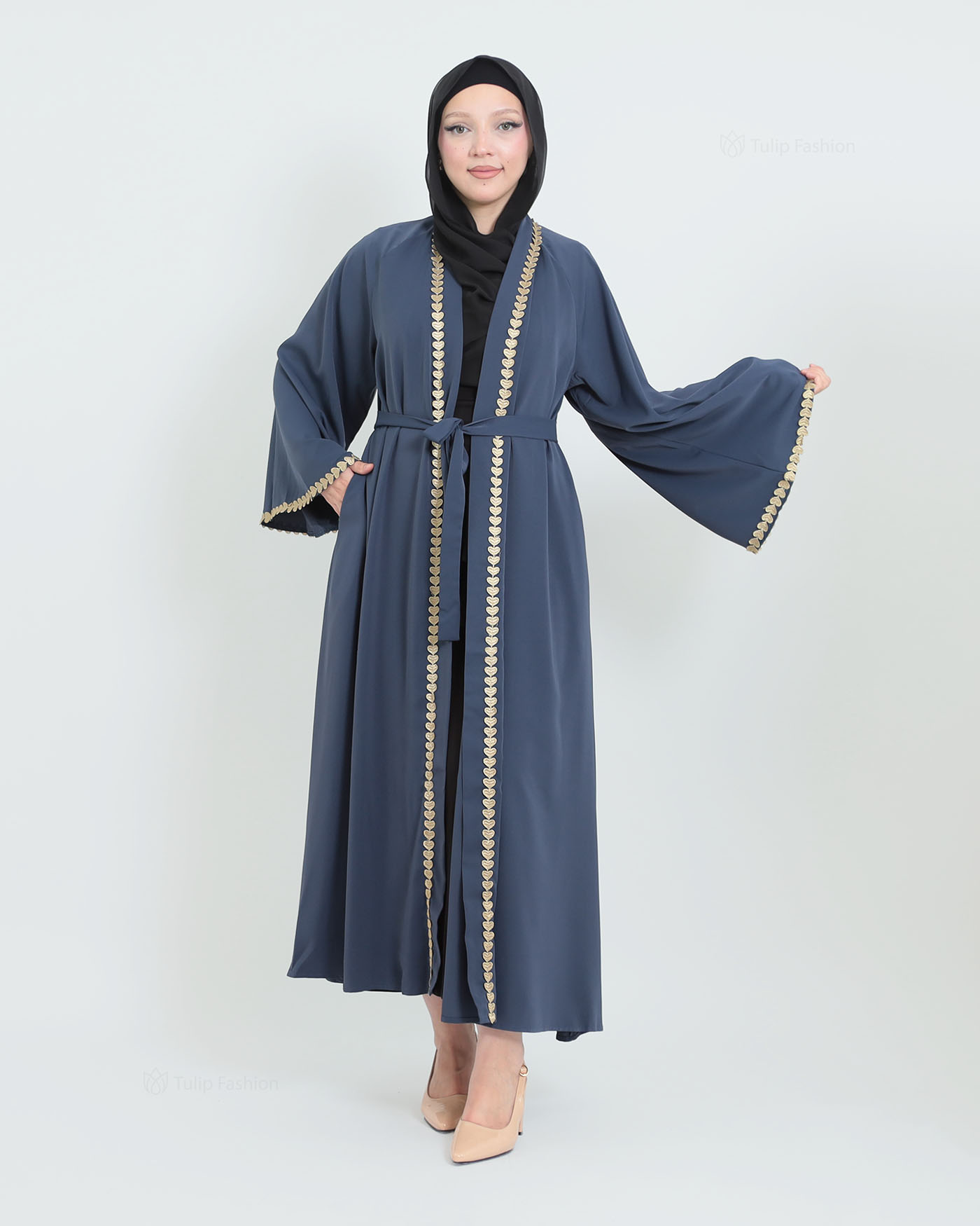 Kimono Open Abaya - Navy Blue - 3