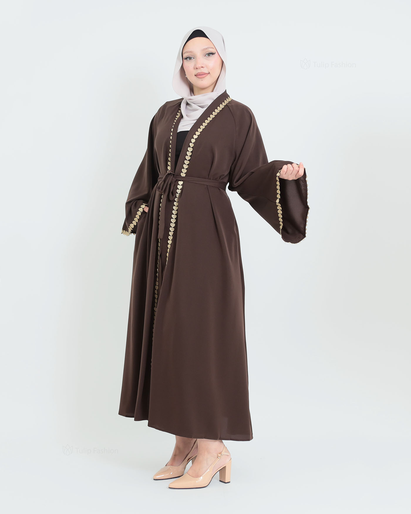 Kimono Open Abaya - Brown - 3