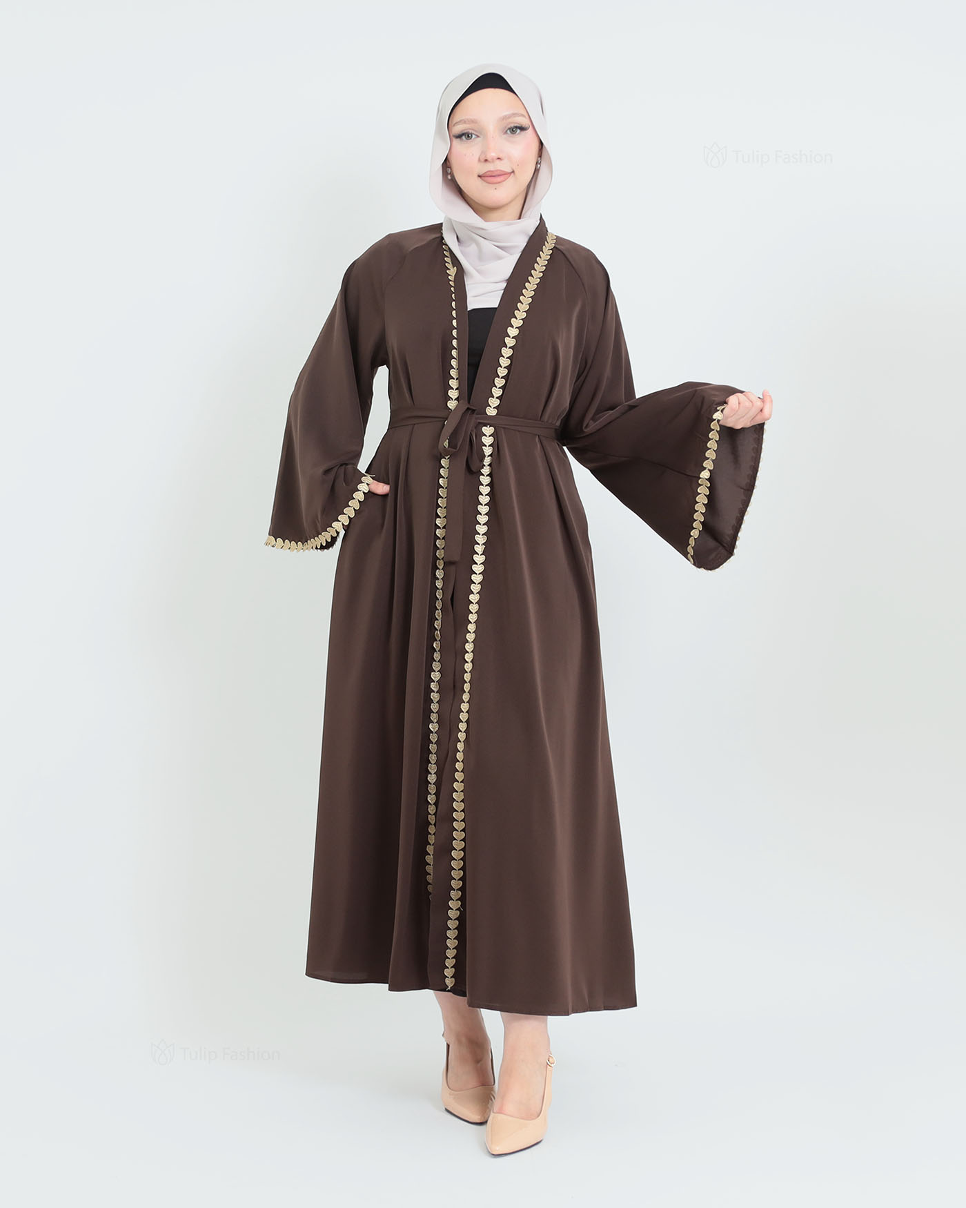 Kimono Open Abaya - Brown - 2