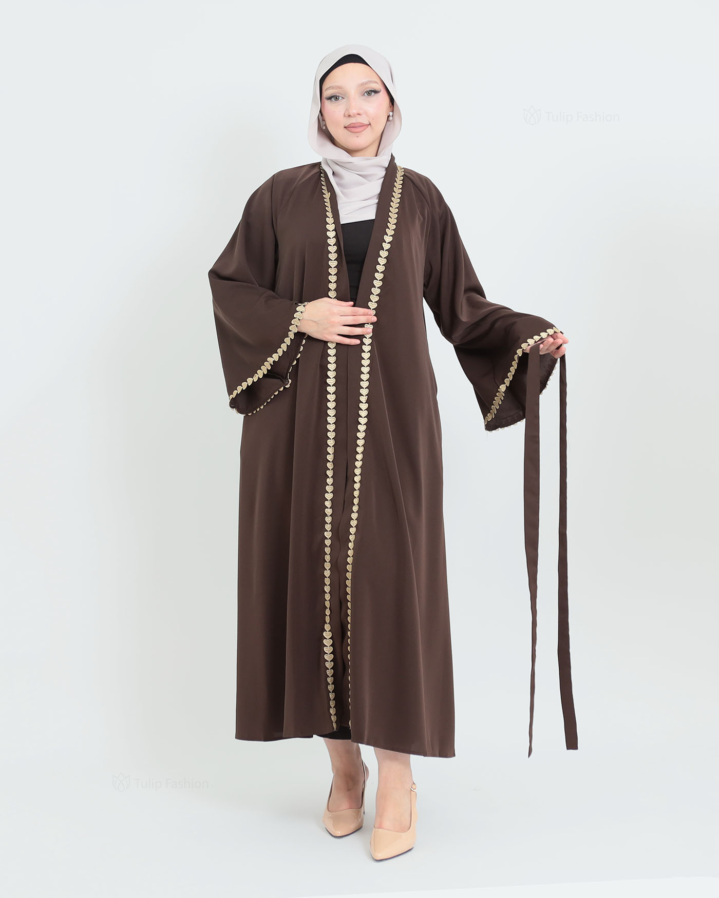Kimono Open Abaya - Brown - 7