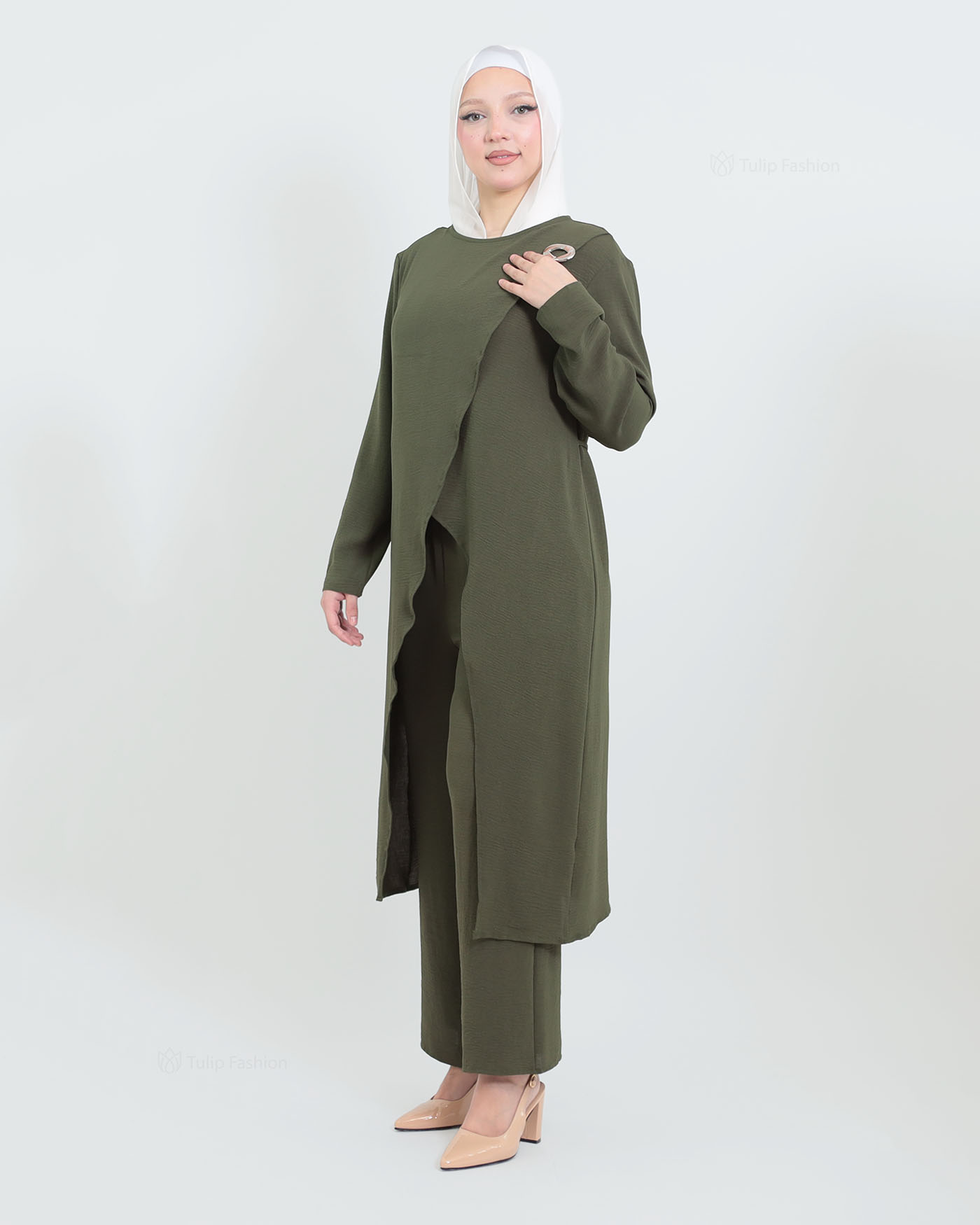 Tunic set with pants - Olive Green - 2