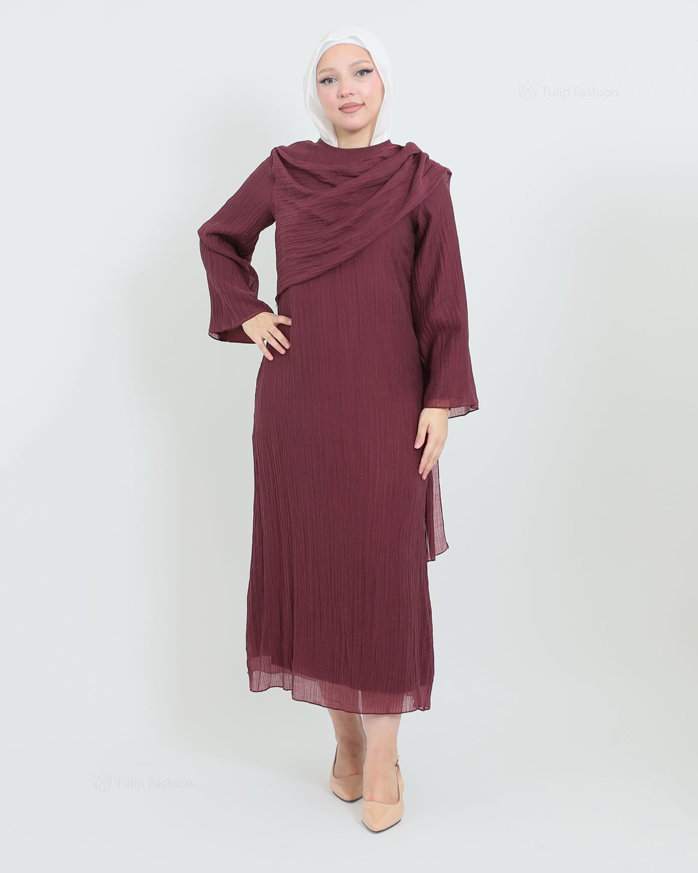 Maxi Dress - Wine Red - 3