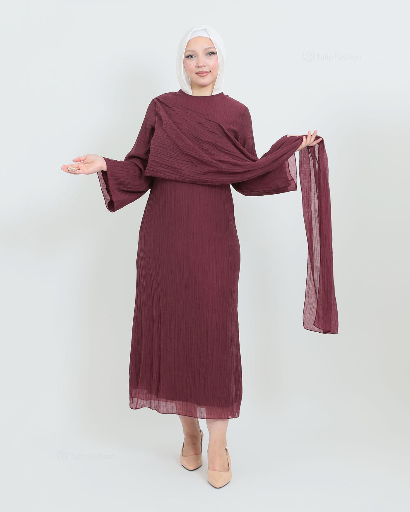 Maxi Dress - Wine Red - 5