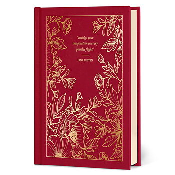 Jane Austen : "Indulge your Imagination" A Journal - Skrivbok med citat och illustrationer linjerad A5 med guldfolierat tygomslag och läsband