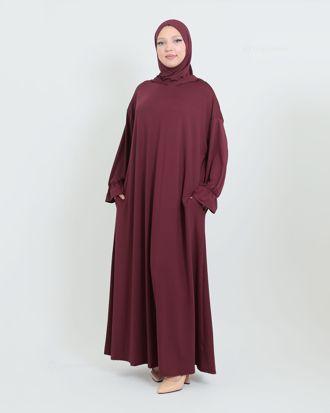 Prayer Clothes with Hoodie - Wine Red - 3