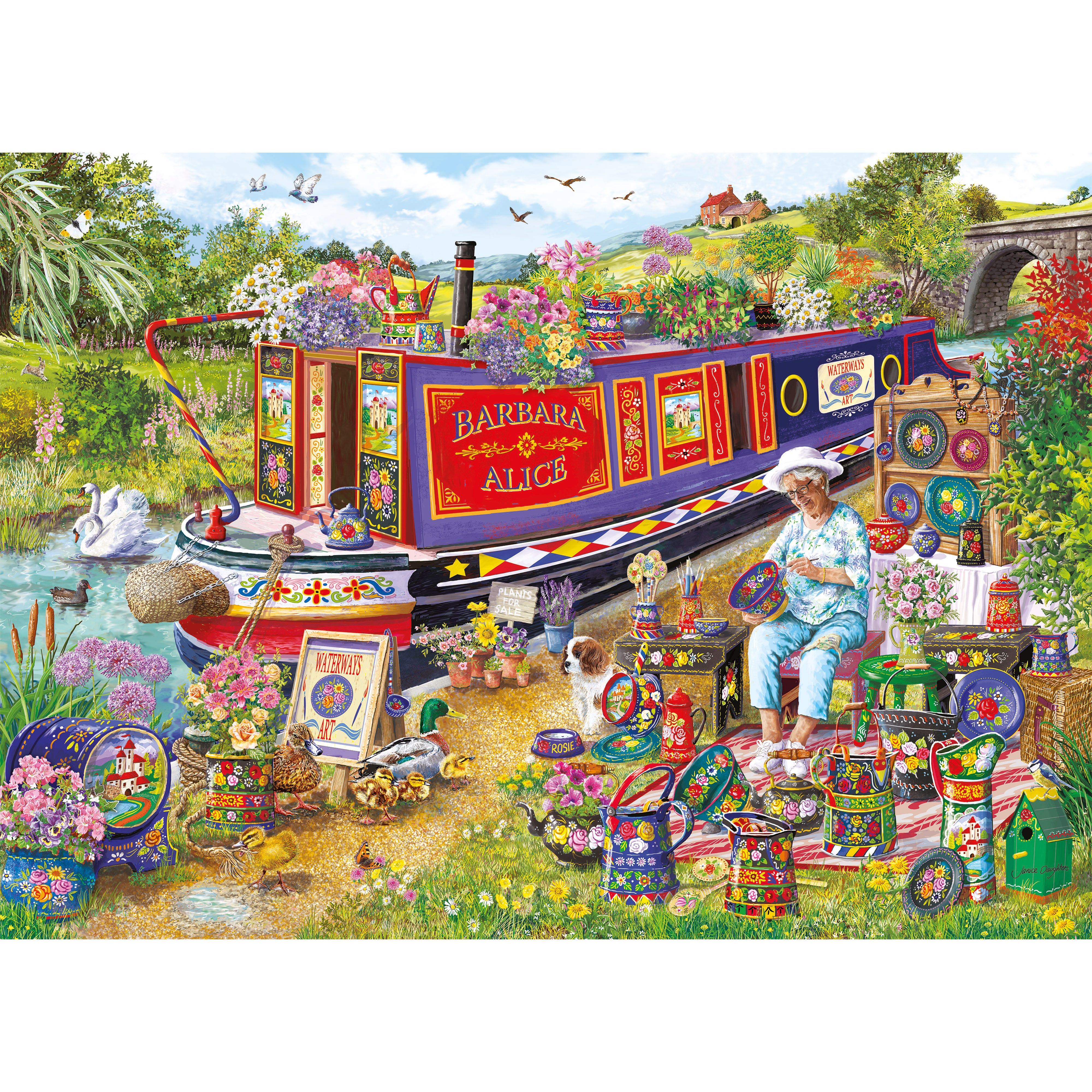 Canal Boat Blooms, 1000pcs Jigsaw - 2