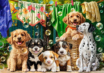 Puppies, Laundry and Bird Antics, puslespil med 500 brikker (B-54152)