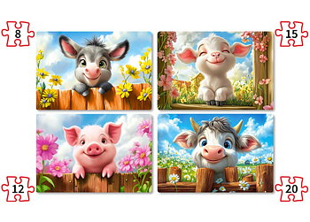 Cute Animals, 4 pussel - 8, 12, 15 och 20 bitar ( B-041084)
