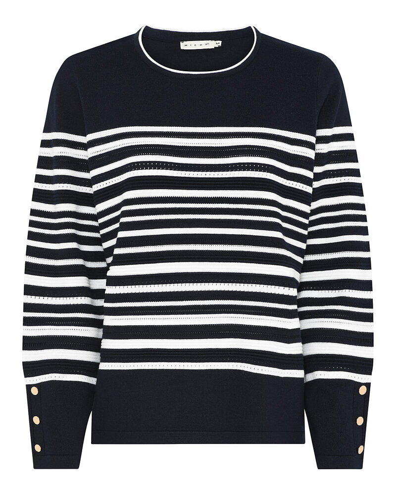 Jumper randig mönstrad stickning marinblå/vit