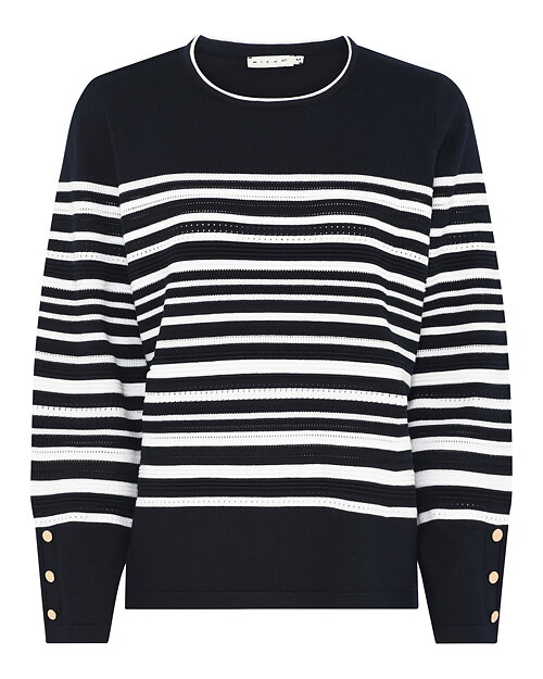 Jumper randig mönstrad stickning marinblå/vit - 2