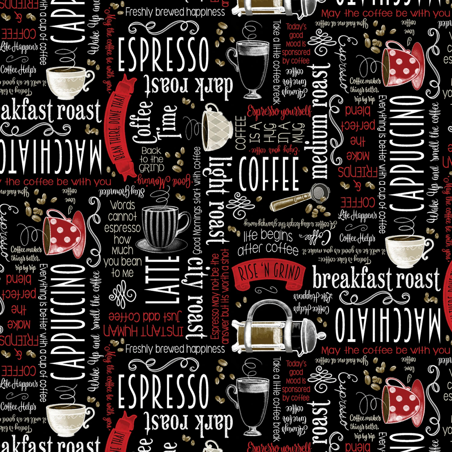 Tyg: Coffee Time Words Black - Perfect Brew