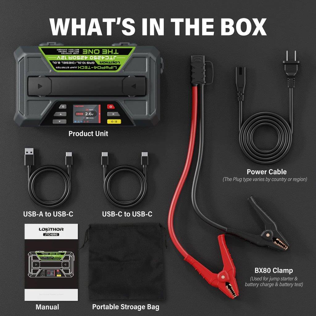 Lokithor JTC4250 THE ONE LiFePO 12V 89.6Wh 4250A Multifunctional Jump Starter - 9