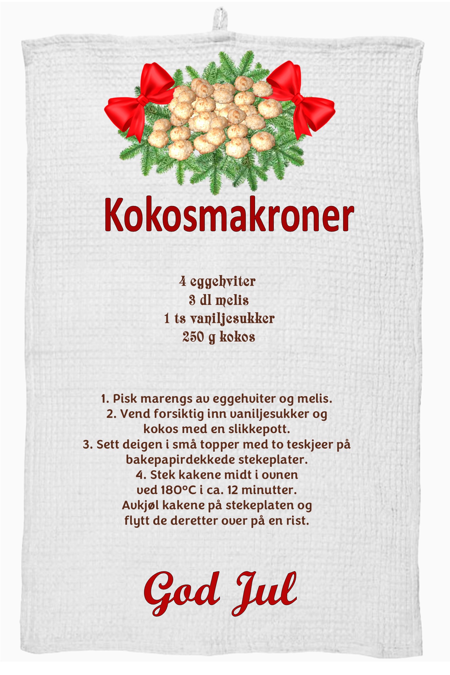 Kjøkkenhåndkle  med Kokos makroner oppskrift