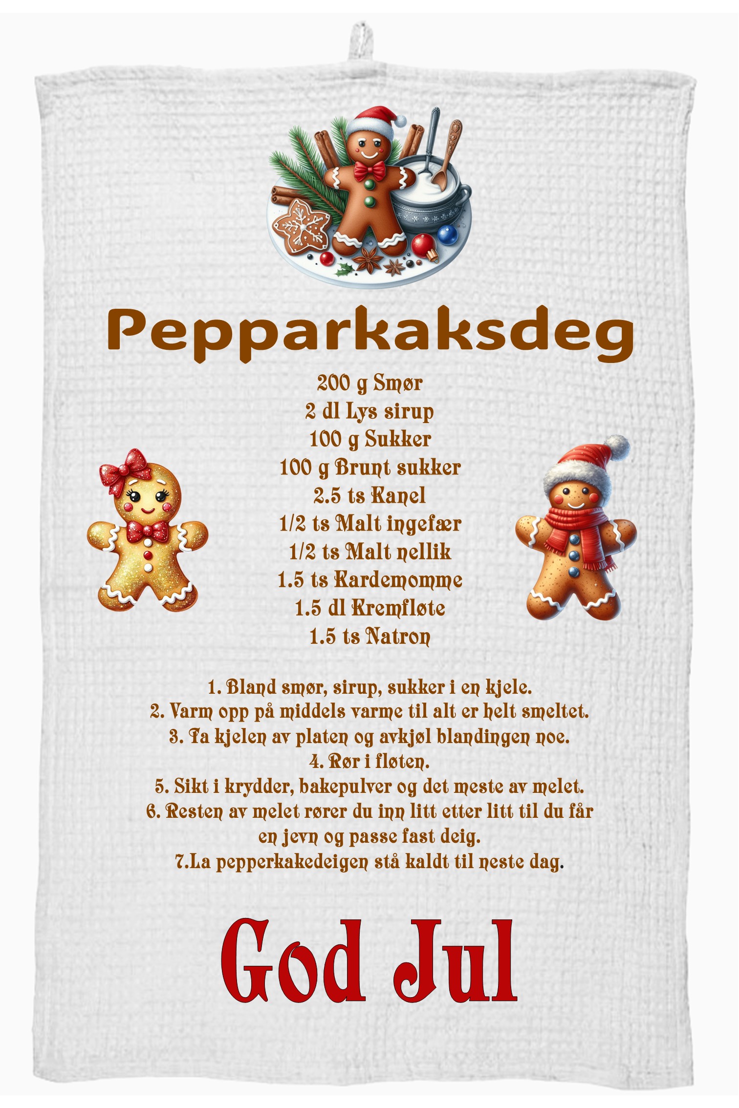 Kjøkkenhåndkle  med Pepper kaker  oppskrift